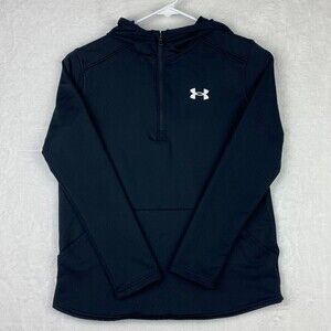 Under Armour YMD Sweatshirt M Black 3/4 Zip Hooded Pullover Pocket Lightweight